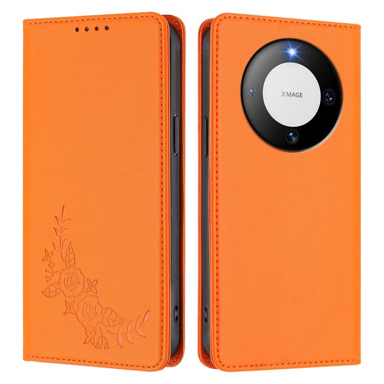 For Huawei Mate 60 Peony Embossed Magnetic RFID Vegan Leather Phone Case
