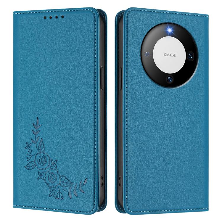 For Huawei Mate 60 Peony Embossed Magnetic RFID Vegan Leather Phone Case