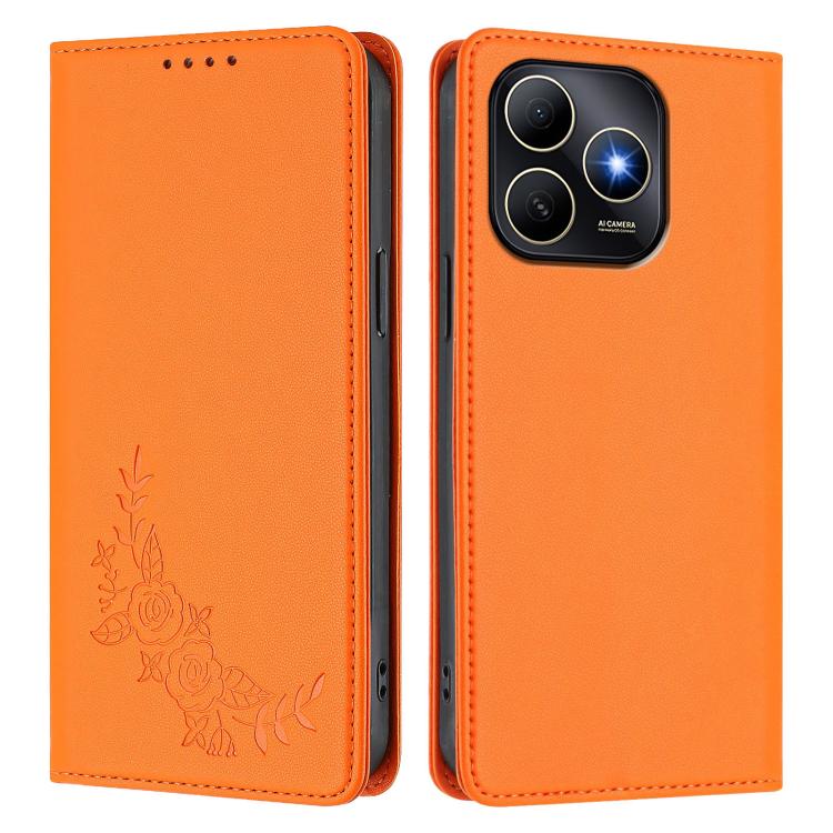 For Huawei Enjoy 80s Peony Embossed Magnetic RFID Vegan Leather Phone Case