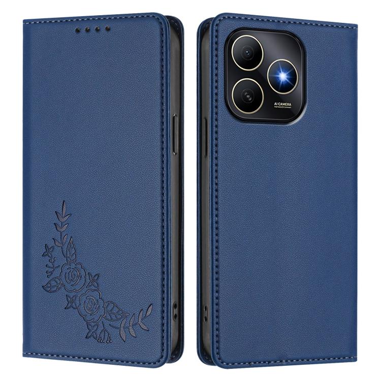 For Huawei Enjoy 80s Peony Embossed Magnetic RFID Vegan Leather Phone Case