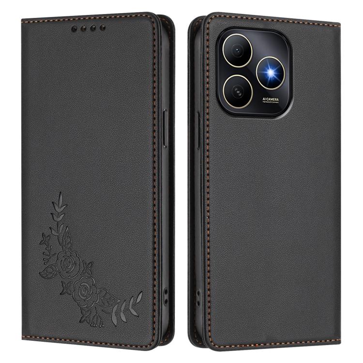 For Huawei Enjoy 80s Peony Embossed Magnetic RFID Vegan Leather Phone Case