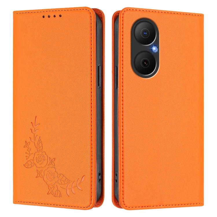 For Huawei Enjoy 80 / Nova Y73 Peony Embossed Magnetic RFID Vegan Leather Phone Case