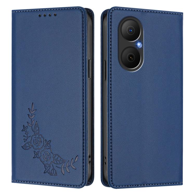 For Huawei Enjoy 80 / Nova Y73 Peony Embossed Magnetic RFID Vegan Leather Phone Case