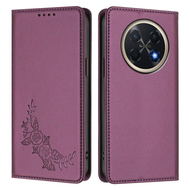 For Huawei Pura 90 Pro Max 5G Peony Embossed Magnetic RFID Vegan Leather Phone Case