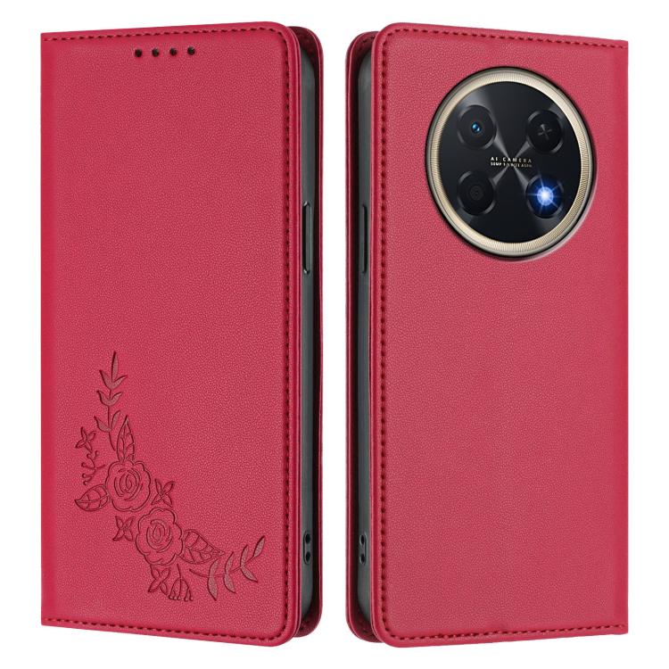 For Huawei Pura 90 Pro Max 5G Peony Embossed Magnetic RFID Vegan Leather Phone Case
