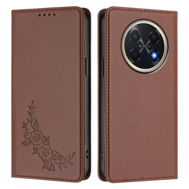For Huawei Pura 90 Pro Max 5G Peony Embossed Magnetic RFID Vegan Leather Phone Case