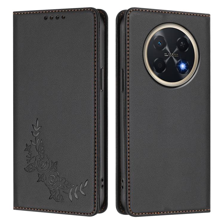For Huawei Pura 90 Pro Max 5G Peony Embossed Magnetic RFID Vegan Leather Phone Case