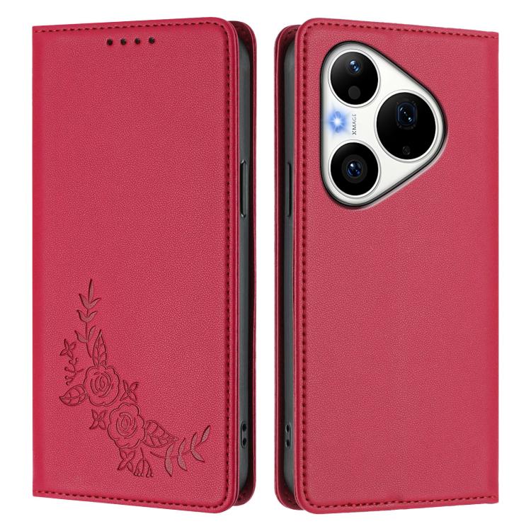 For Huawei Pura 90 Pro 5G Peony Embossed Magnetic RFID Vegan Leather Phone Case