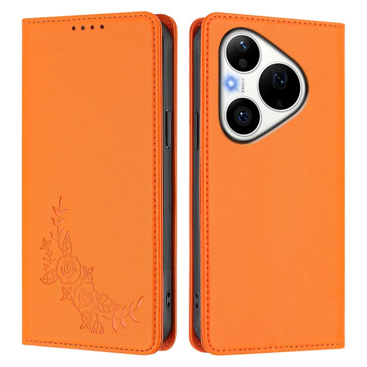 For Huawei Pura 90 Pro 5G Peony Embossed Magnetic RFID Vegan Leather Phone Case