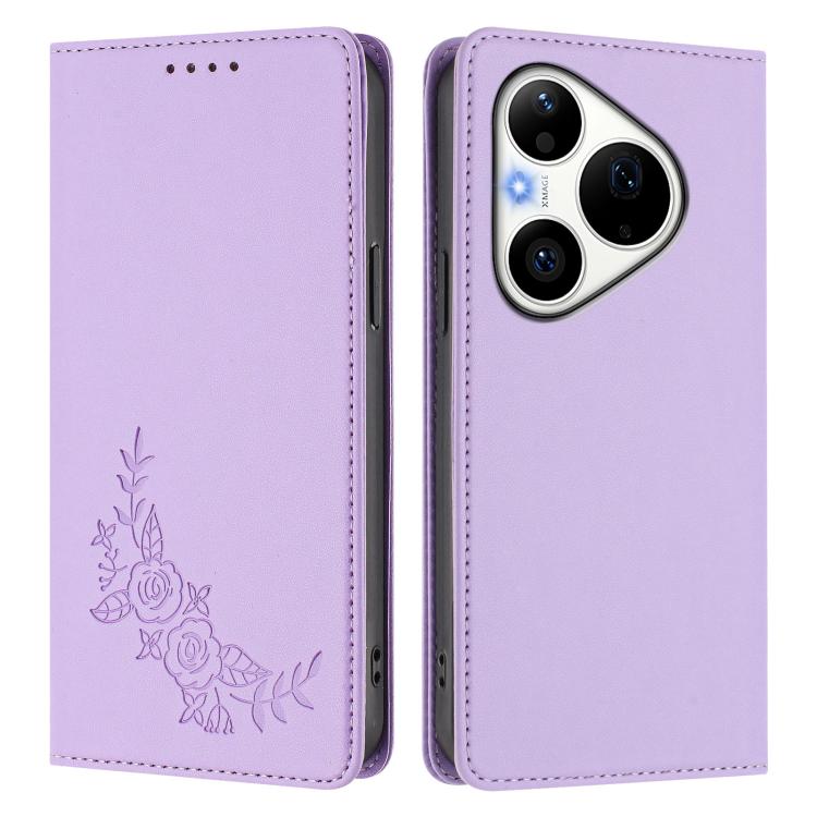 For Huawei Pura 90 Pro 5G Peony Embossed Magnetic RFID Vegan Leather Phone Case