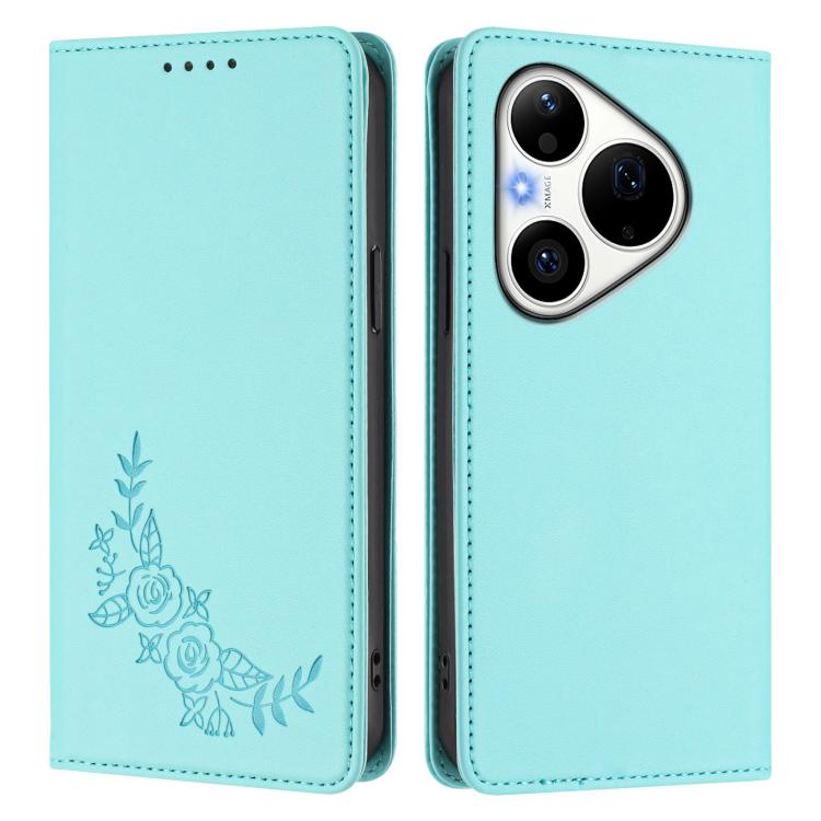 For Huawei Pura 90 Pro 5G Peony Embossed Magnetic RFID Vegan Leather Phone Case