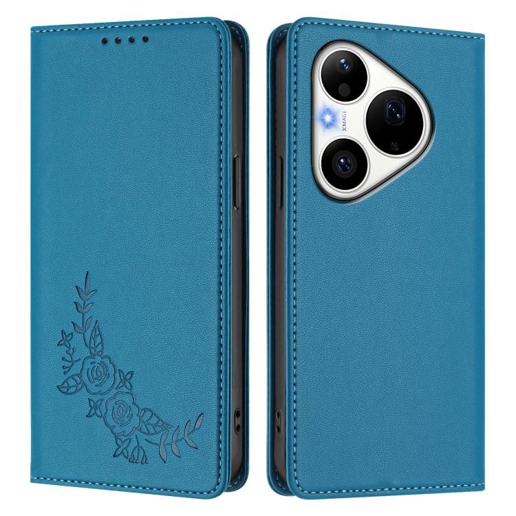 For Huawei Pura 90 Pro 5G Peony Embossed Magnetic RFID Vegan Leather Phone Case