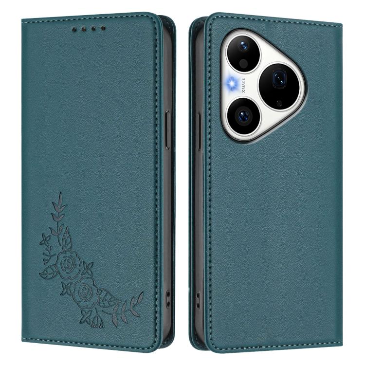 For Huawei Pura 90 Pro 5G Peony Embossed Magnetic RFID Vegan Leather Phone Case