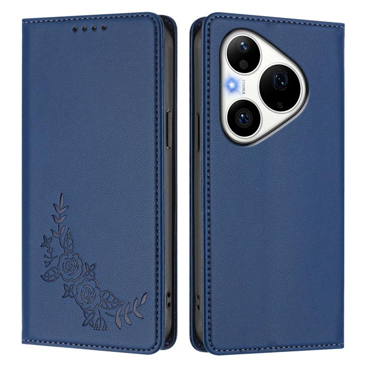 For Huawei Pura 90 Pro 5G Peony Embossed Magnetic RFID Vegan Leather Phone Case