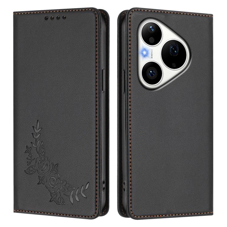 For Huawei Pura 90 Pro 5G Peony Embossed Magnetic RFID Vegan Leather Phone Case