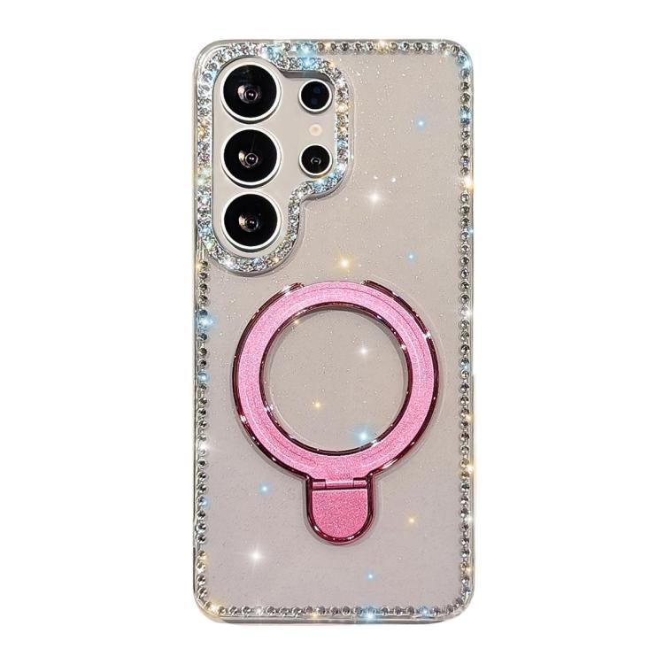 For Samsung Galaxy S23 Ultra 5G Double-Sided IMD Rhinestone Magnetic Holder Shockproof Phone Case