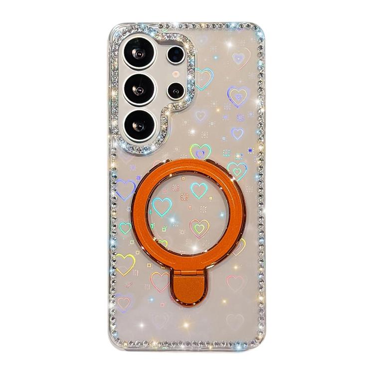For Samsung Galaxy S23 Ultra 5G Double-Sided IMD Rhinestone Magnetic Holder Shockproof Phone Case