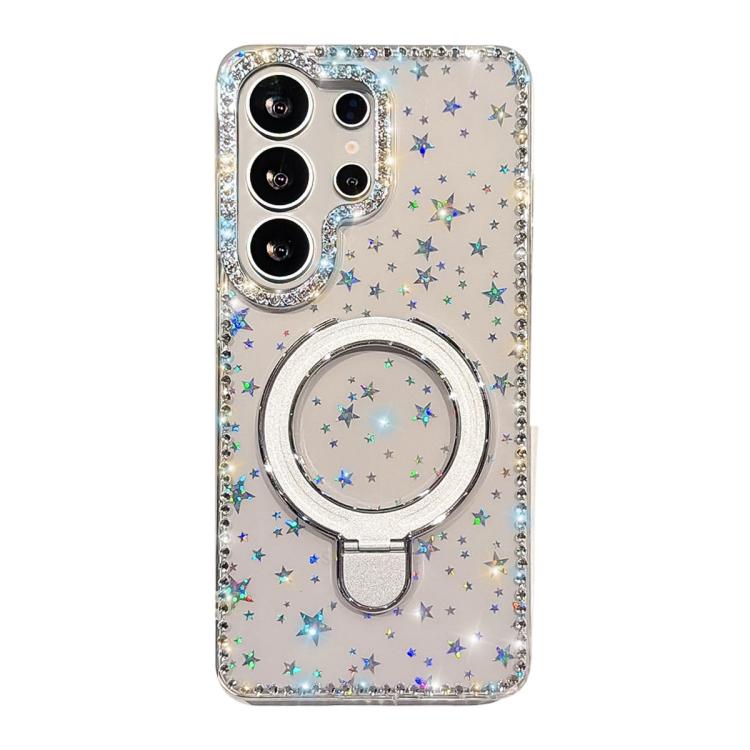 For Samsung Galaxy S23 Ultra 5G Double-Sided IMD Rhinestone Magnetic Holder Shockproof Phone Case