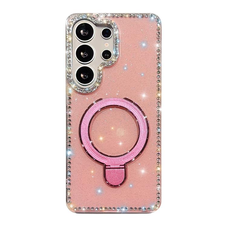 For Samsung Galaxy S23 Ultra 5G Double-Sided IMD Rhinestone Magnetic Holder Shockproof Phone Case