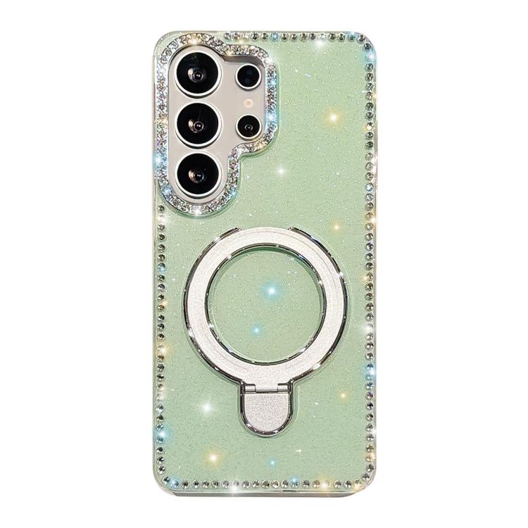 For Samsung Galaxy S24 Ultra 5G Double-Sided IMD Rhinestone Magnetic Holder Shockproof Phone Case