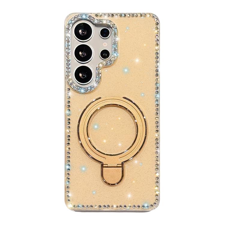 For Samsung Galaxy S24 Ultra 5G Double-Sided IMD Rhinestone Magnetic Holder Shockproof Phone Case