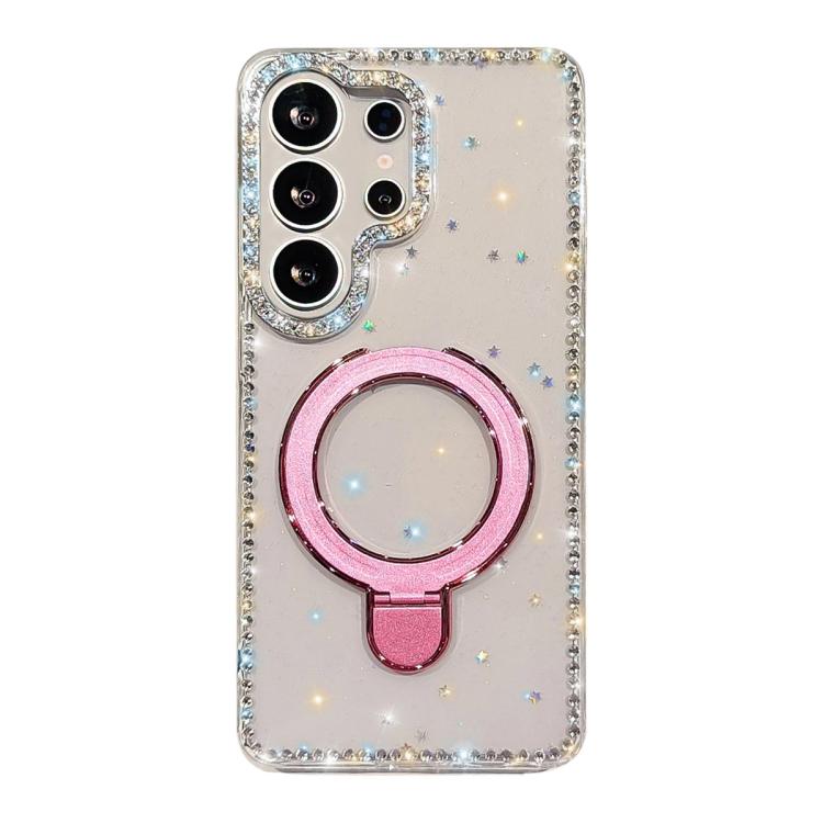 For Samsung Galaxy S25 Ultra 5G Double-Sided IMD Rhinestone Magnetic Holder Shockproof Phone Case