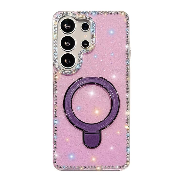 For Samsung Galaxy S25 Ultra 5G Double-Sided IMD Rhinestone Magnetic Holder Shockproof Phone Case