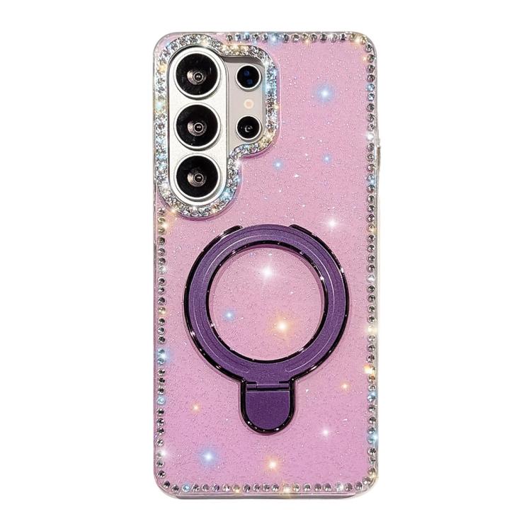 For Samsung Galaxy S26 Ultra 5G Double-Sided IMD Rhinestone Magnetic Holder Shockproof Phone Case