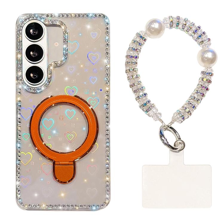 For Samsung Galaxy A57 5G Double-Sided IMD Rhinestone Magnetic Holder Shockproof Phone Case With Bracelet