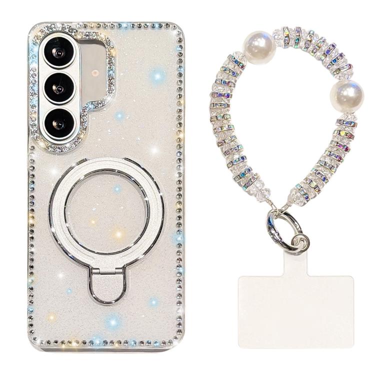 For Samsung Galaxy A36 5G Double-Sided IMD Rhinestone Magnetic Holder Shockproof Phone Case With Bracelet