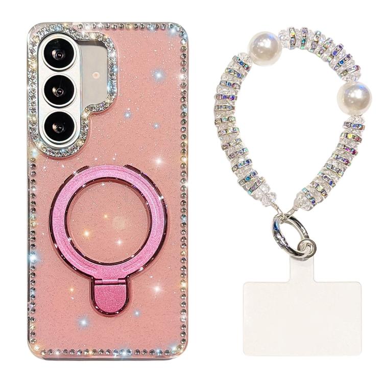 For Samsung Galaxy A36 5G Double-Sided IMD Rhinestone Magnetic Holder Shockproof Phone Case With Bracelet