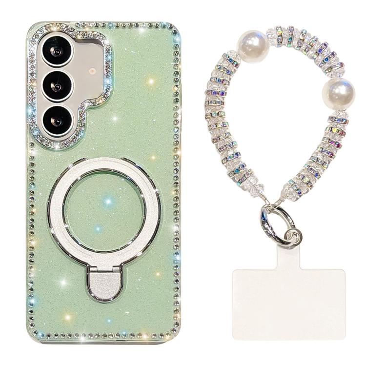 For Samsung Galaxy A16 5G Double-Sided IMD Rhinestone Magnetic Holder Shockproof Phone Case With Bracelet