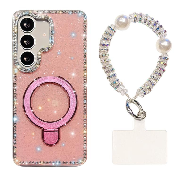 For Samsung Galaxy A55 5G Double-Sided IMD Rhinestone Magnetic Holder Shockproof Phone Case With Bracelet