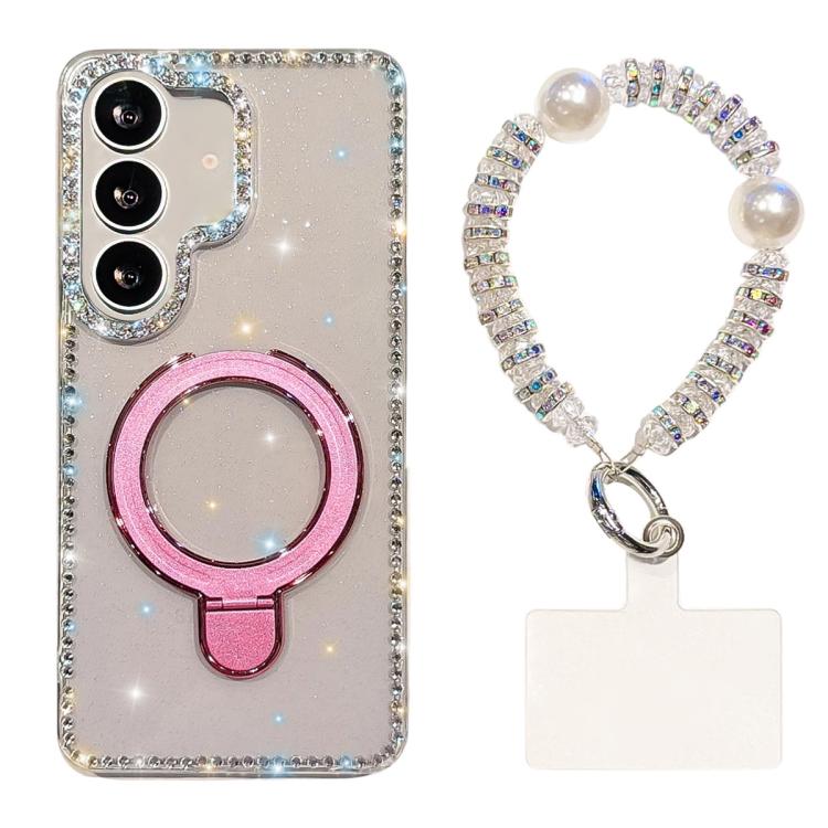 For Samsung Galaxy A35 5G Double-Sided IMD Rhinestone Magnetic Holder Shockproof Phone Case With Bracelet
