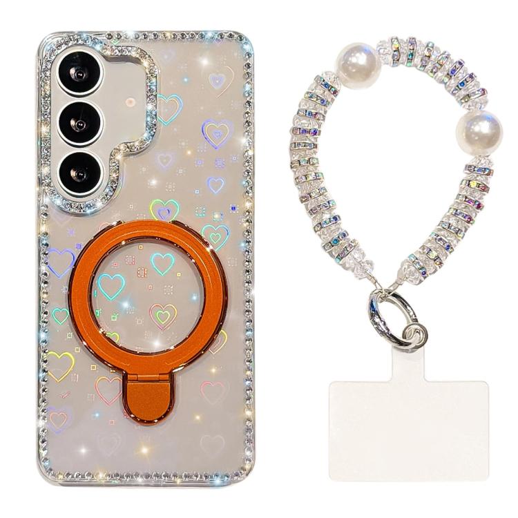For Samsung Galaxy A35 5G Double-Sided IMD Rhinestone Magnetic Holder Shockproof Phone Case With Bracelet