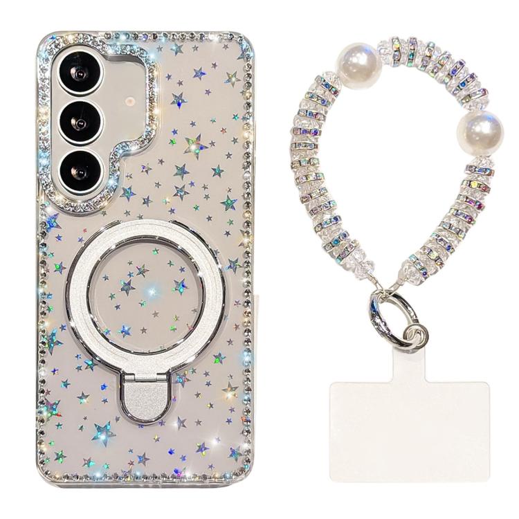 For Samsung Galaxy A35 5G Double-Sided IMD Rhinestone Magnetic Holder Shockproof Phone Case With Bracelet