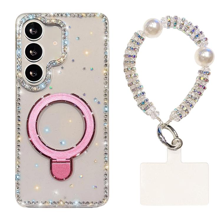 For Samsung Galaxy A35 5G Double-Sided IMD Rhinestone Magnetic Holder Shockproof Phone Case With Bracelet