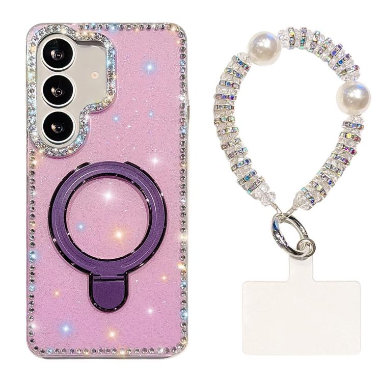 For Samsung Galaxy A35 5G Double-Sided IMD Rhinestone Magnetic Holder Shockproof Phone Case With Bracelet