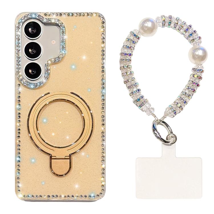 For Samsung Galaxy A35 5G Double-Sided IMD Rhinestone Magnetic Holder Shockproof Phone Case With Bracelet