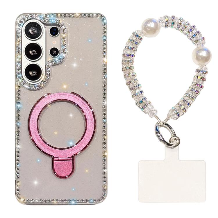 For Samsung Galaxy S26 Ultra 5G Double-Sided IMD Rhinestone Magnetic Holder Shockproof Phone Case With Bracelet