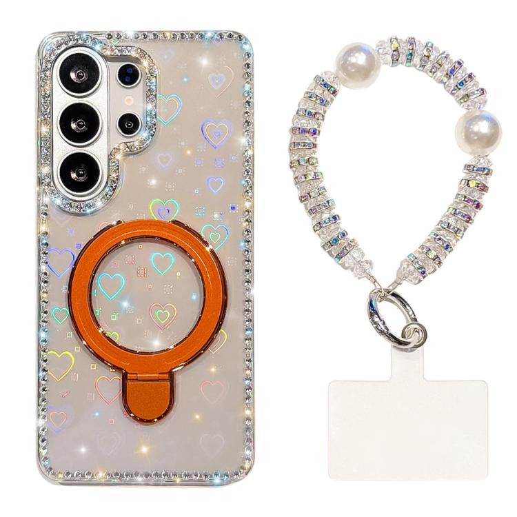 For Samsung Galaxy S26 Ultra 5G Double-Sided IMD Rhinestone Magnetic Holder Shockproof Phone Case With Bracelet