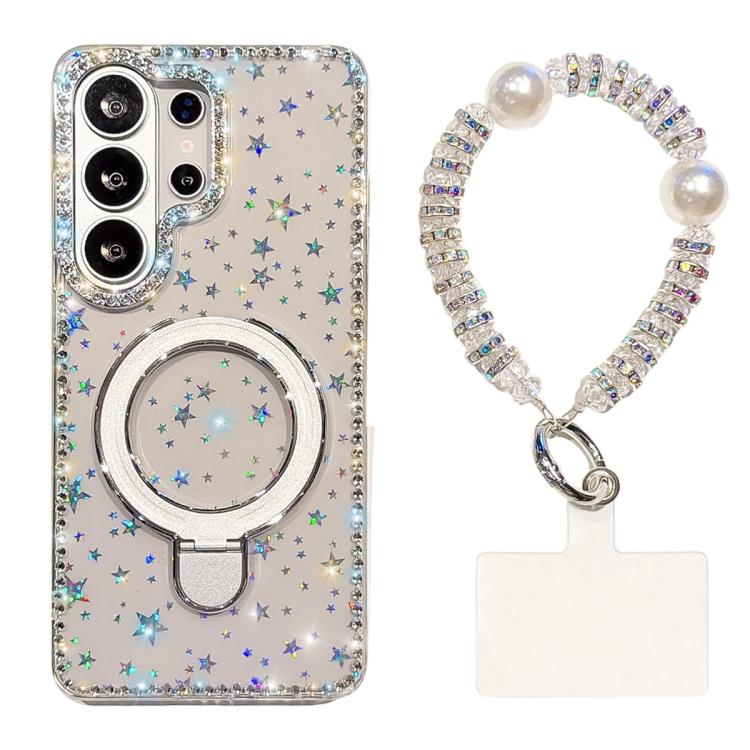 For Samsung Galaxy S26 Ultra 5G Double-Sided IMD Rhinestone Magnetic Holder Shockproof Phone Case With Bracelet