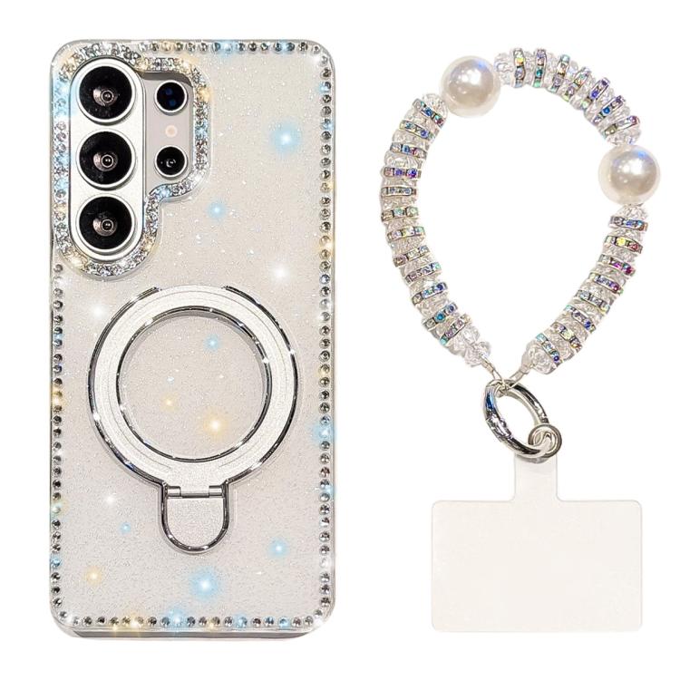 For Samsung Galaxy S26 Ultra 5G Double-Sided IMD Rhinestone Magnetic Holder Shockproof Phone Case With Bracelet