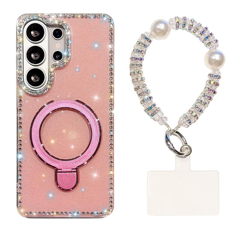 For Samsung Galaxy S26 Ultra 5G Double-Sided IMD Rhinestone Magnetic Holder Shockproof Phone Case With Bracelet