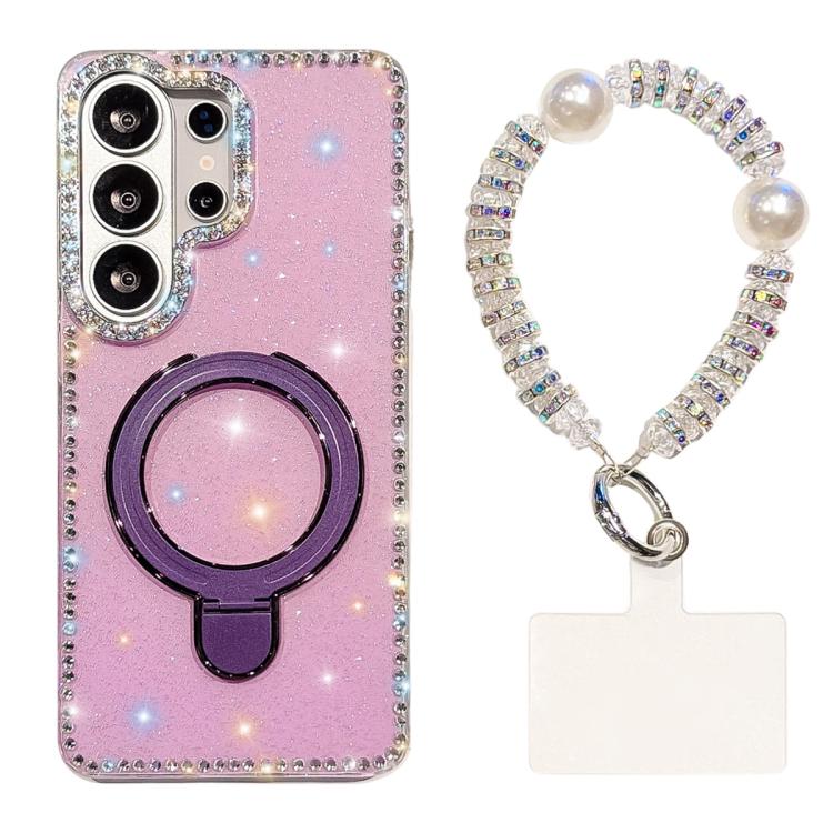 For Samsung Galaxy S26 Ultra 5G Double-Sided IMD Rhinestone Magnetic Holder Shockproof Phone Case With Bracelet