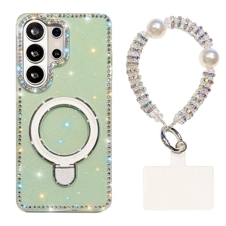 For Samsung Galaxy S26 Ultra 5G Double-Sided IMD Rhinestone Magnetic Holder Shockproof Phone Case With Bracelet