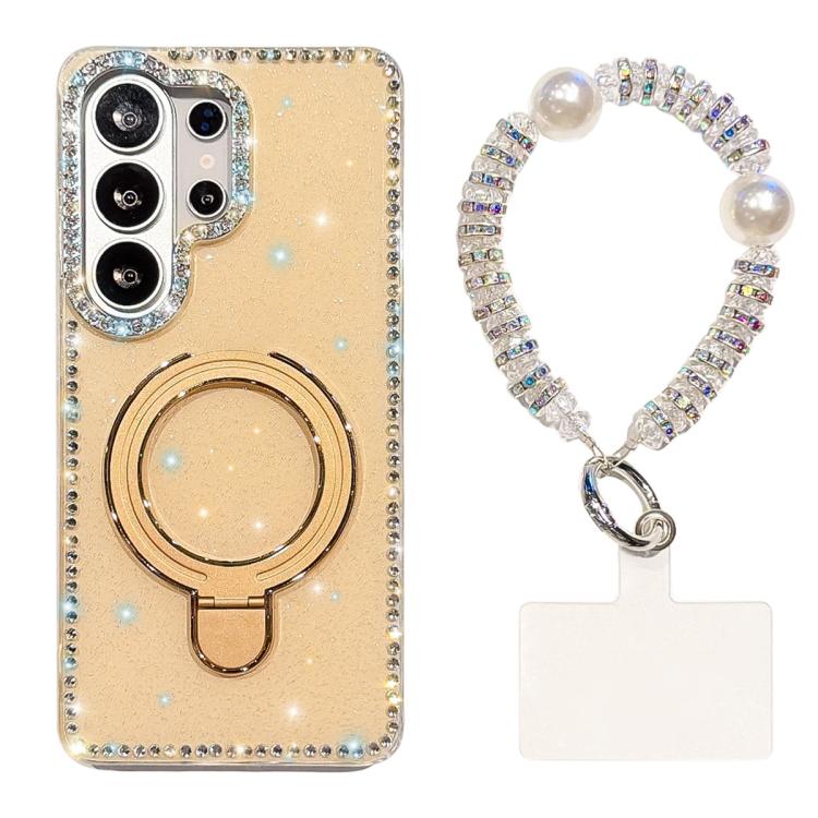For Samsung Galaxy S26 Ultra 5G Double-Sided IMD Rhinestone Magnetic Holder Shockproof Phone Case With Bracelet