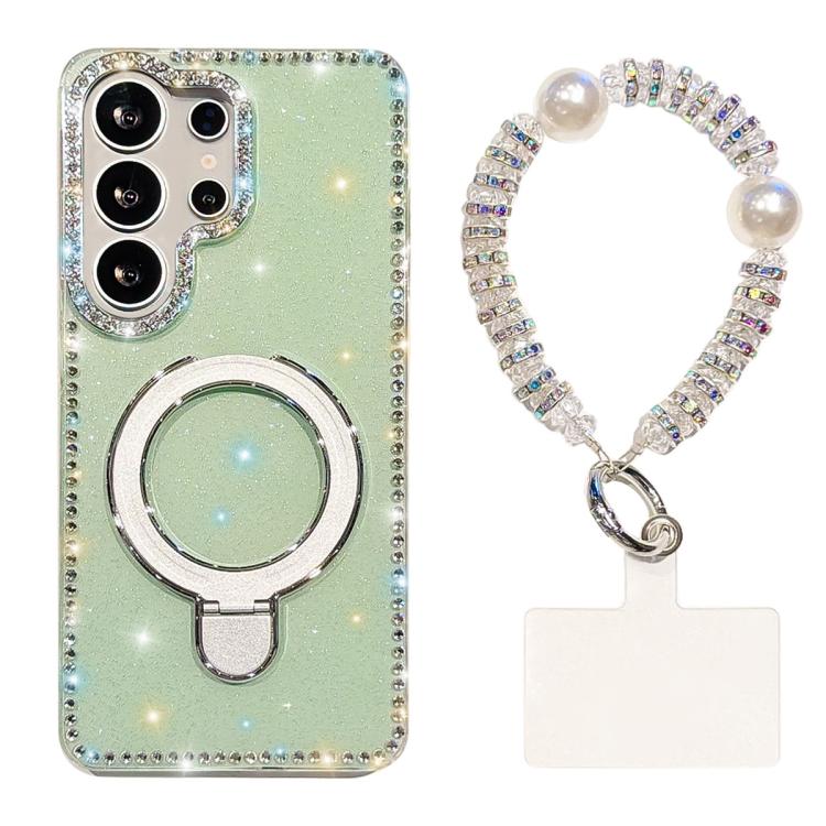 For Samsung Galaxy S24 Ultra 5G Double-Sided IMD Rhinestone Magnetic Holder Shockproof Phone Case With Bracelet