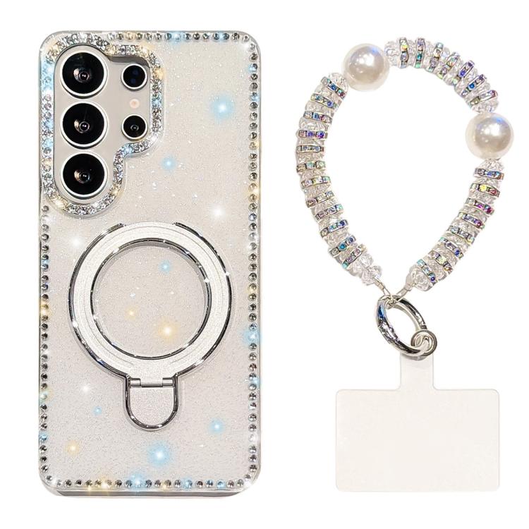 For Samsung Galaxy S23 Ultra 5G Double-Sided IMD Rhinestone Magnetic Holder Shockproof Phone Case With Bracelet