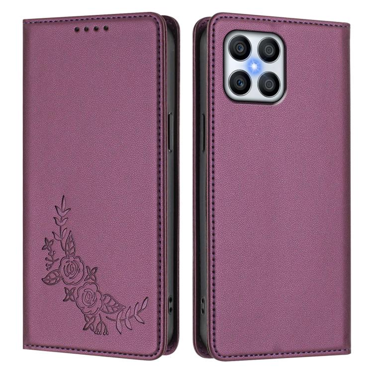 For Honor 70 Lite Peony Embossed Magnetic RFID Vegan Leather Phone Case